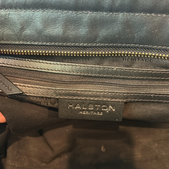 Halston Heritage Leather Bag Gold Purse Suede Black - Picture 11 of 13